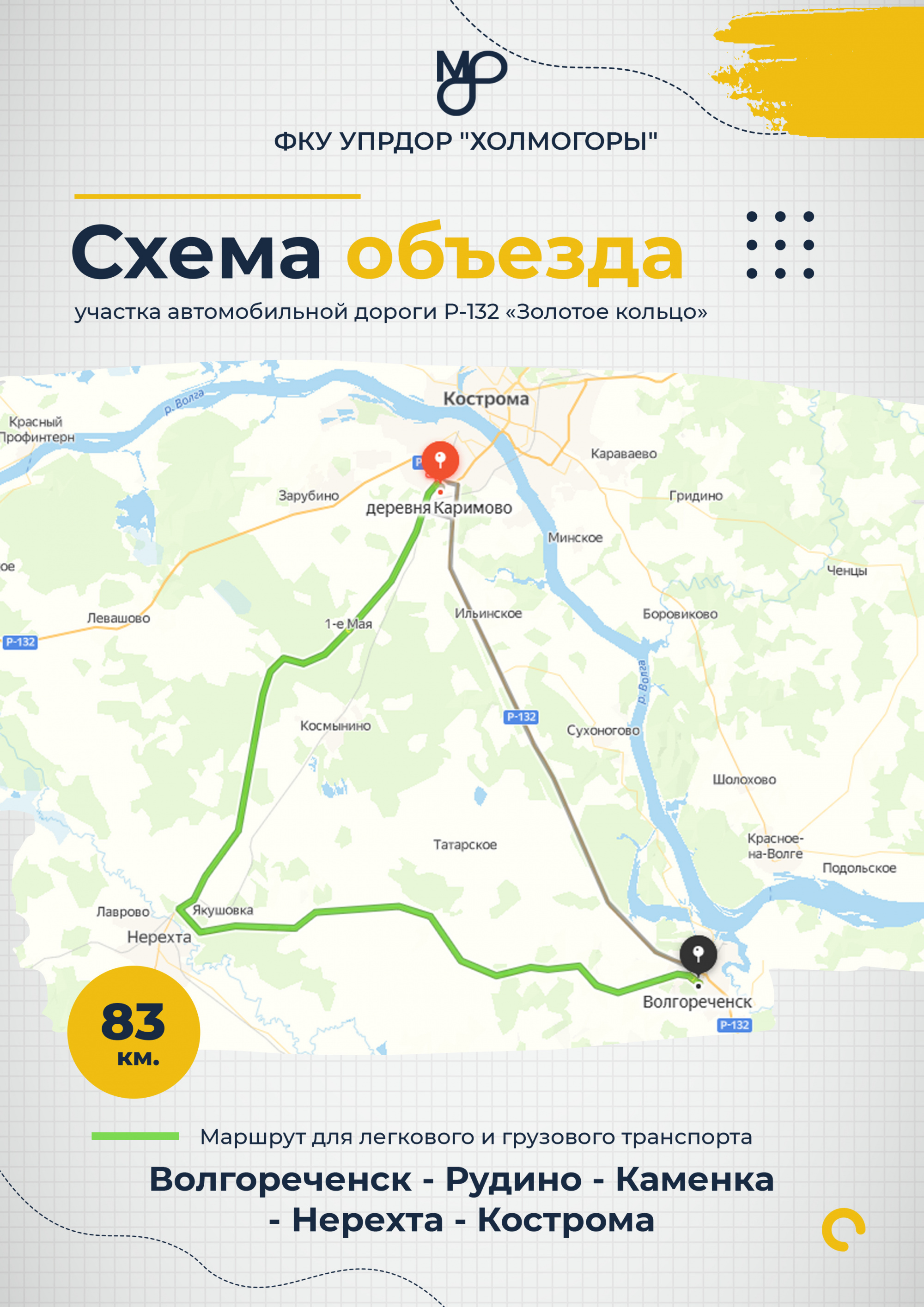 Водителей предупреждают о временном закрытии движения на автодороге Кострома – Волгореченск